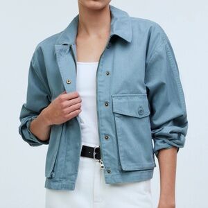 Madewell Cropped Cargo Jacket in "Faded River" 100% Cotton in XXS
